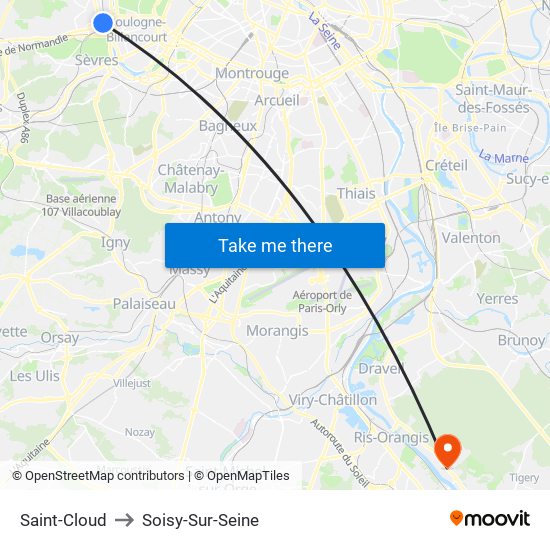 Saint-Cloud to Soisy-Sur-Seine map