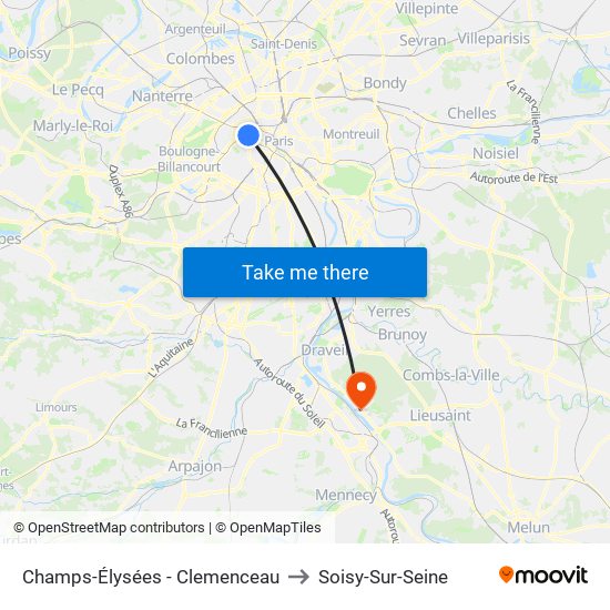 Champs-Élysées - Clemenceau to Soisy-Sur-Seine map