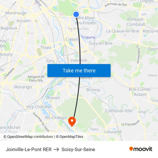 Joinville-Le-Pont RER to Soisy-Sur-Seine map