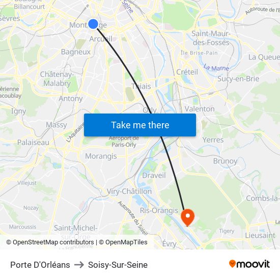 Porte D'Orléans to Soisy-Sur-Seine map