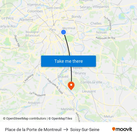 Place de la Porte de Montreuil to Soisy-Sur-Seine map