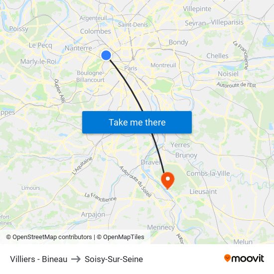 Villiers - Bineau to Soisy-Sur-Seine map