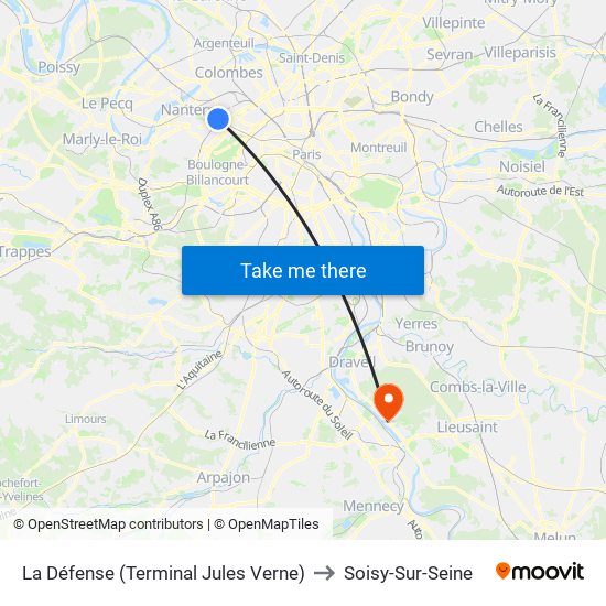 La Défense (Terminal Jules Verne) to Soisy-Sur-Seine map