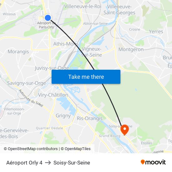 Aéroport Orly 4 to Soisy-Sur-Seine map