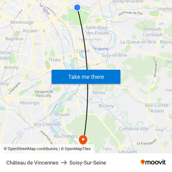 Château de Vincennes to Soisy-Sur-Seine map