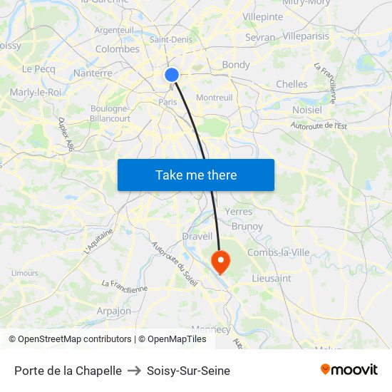 Porte de la Chapelle to Soisy-Sur-Seine map