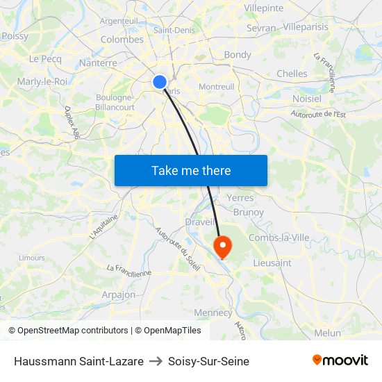 Haussmann Saint-Lazare to Soisy-Sur-Seine map