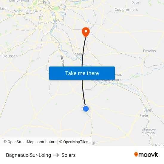 Bagneaux-Sur-Loing to Solers map