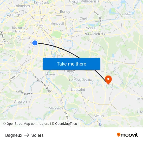 Bagneux to Solers map