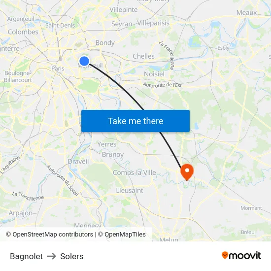 Bagnolet to Solers map
