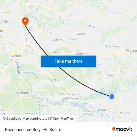 Bazoches-Les-Bray to Solers map