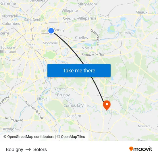 Bobigny to Solers map