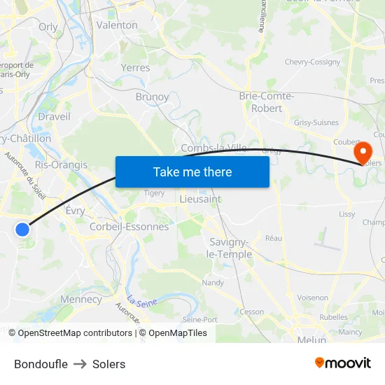 Bondoufle to Solers map