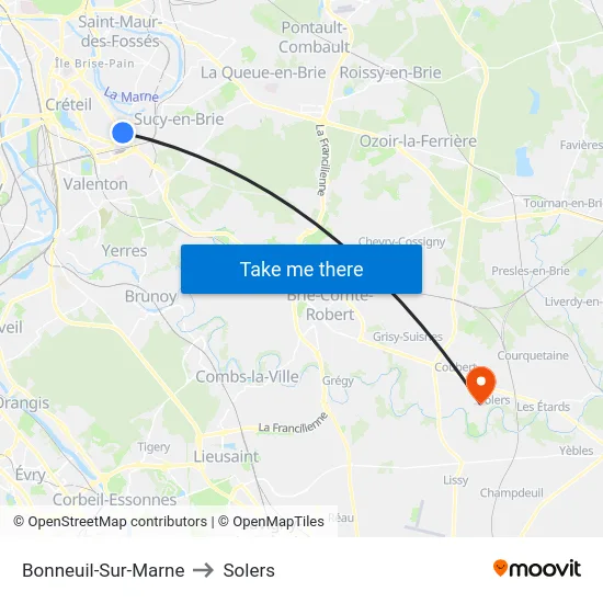 Bonneuil-Sur-Marne to Solers map