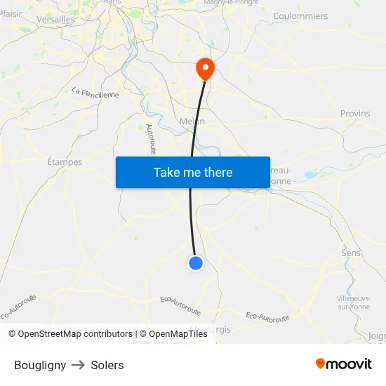 Bougligny to Solers map