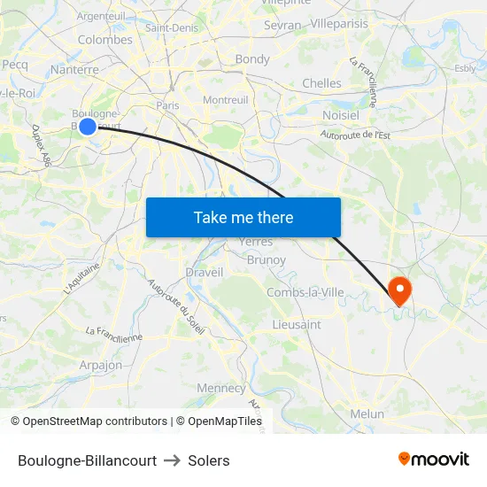 Boulogne-Billancourt to Solers map