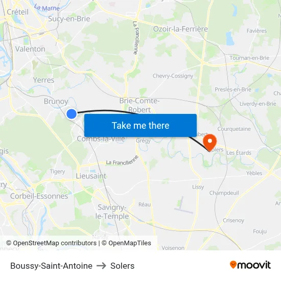 Boussy-Saint-Antoine to Solers map