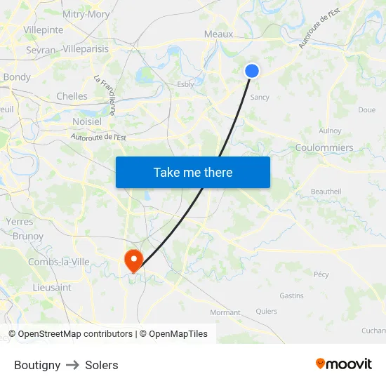 Boutigny to Solers map