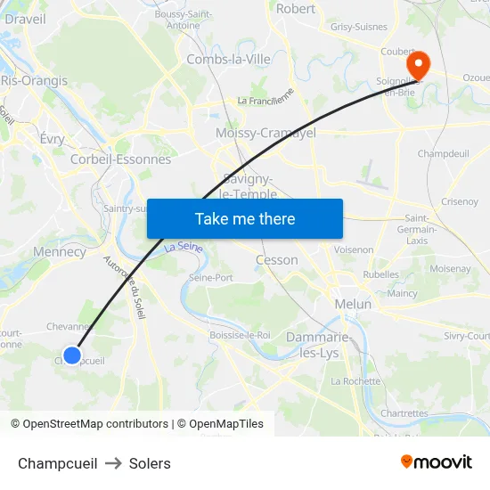 Champcueil to Solers map