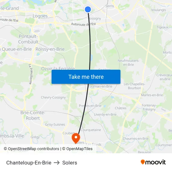 Chanteloup-En-Brie to Solers map