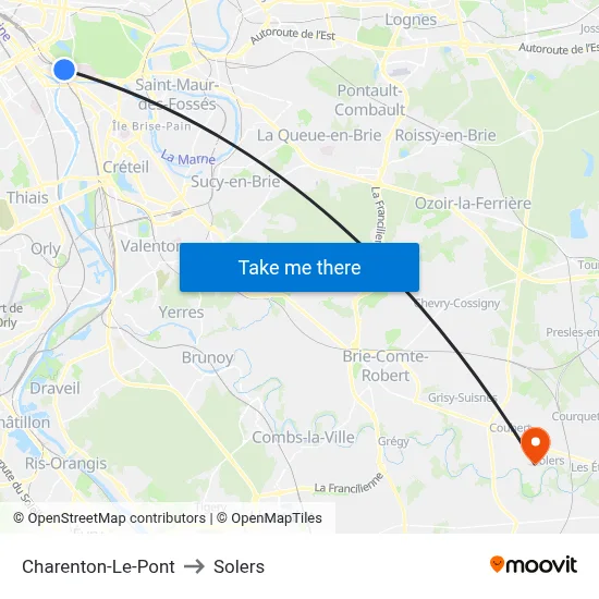 Charenton-Le-Pont to Solers map