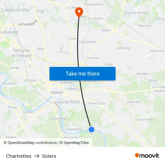 Chartrettes to Solers map