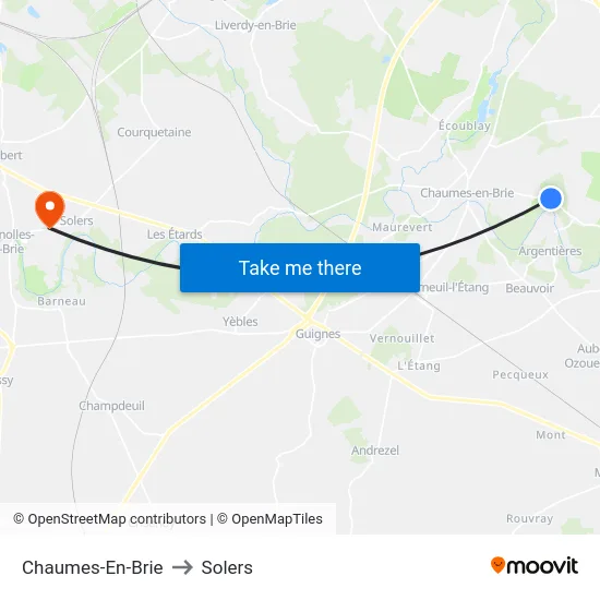 Chaumes-En-Brie to Solers map