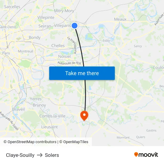 Claye-Souilly to Solers map