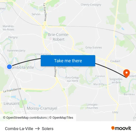 Combs-La-Ville to Solers map