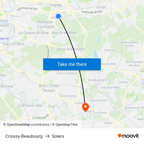 Croissy-Beaubourg to Solers map