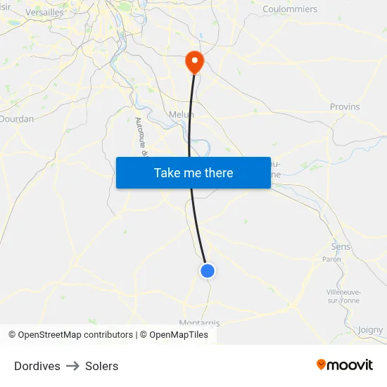 Dordives to Solers map