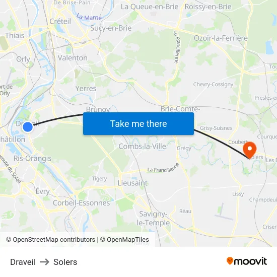 Draveil to Solers map