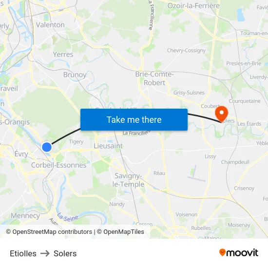 Etiolles to Solers map