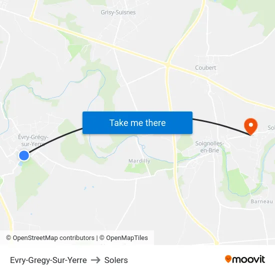 Evry-Gregy-Sur-Yerre to Solers map