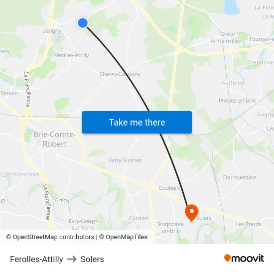 Ferolles-Attilly to Solers map