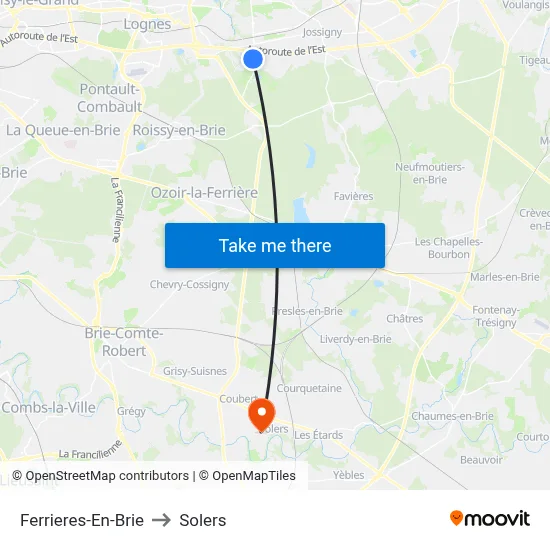 Ferrieres-En-Brie to Solers map