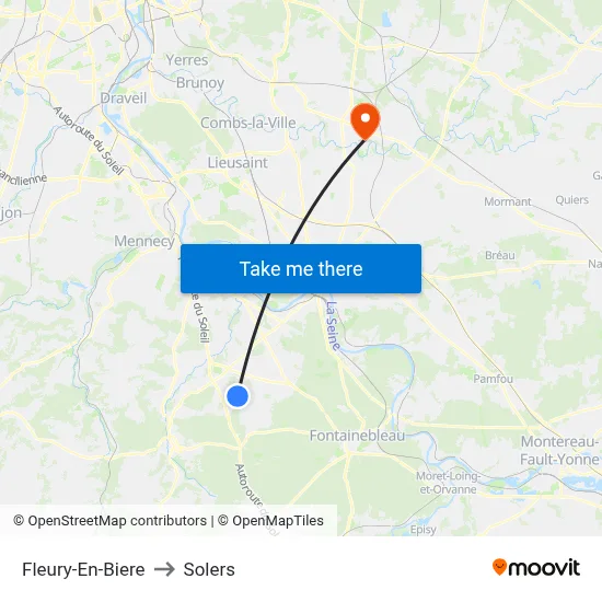 Fleury-En-Biere to Solers map