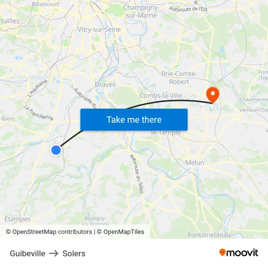 Guibeville to Solers map