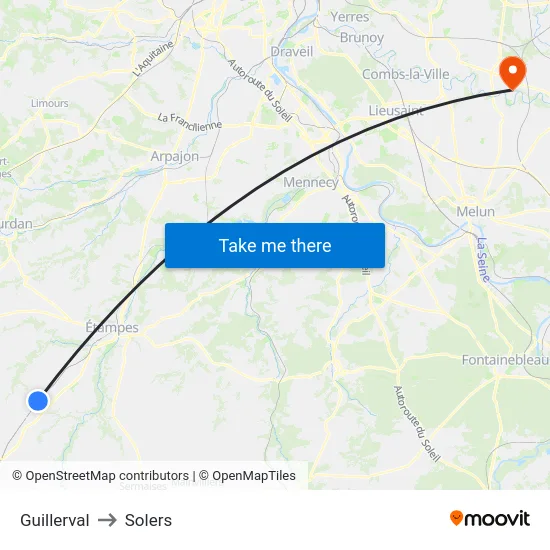 Guillerval to Solers map