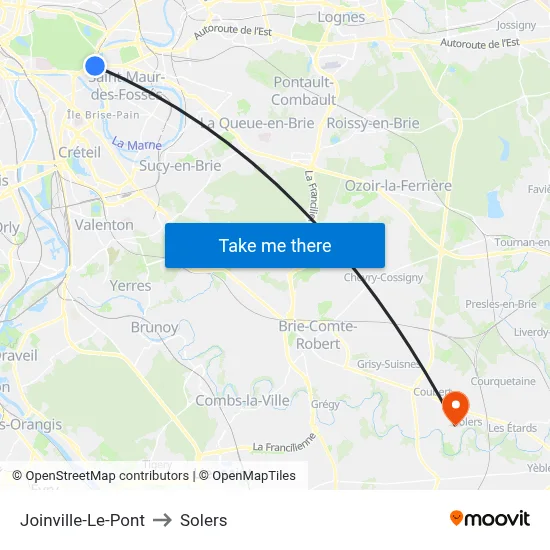 Joinville-Le-Pont to Solers map