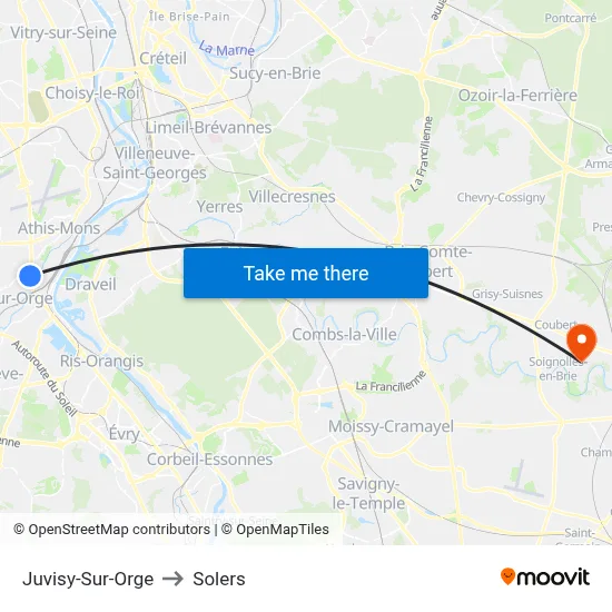 Juvisy-Sur-Orge to Solers map