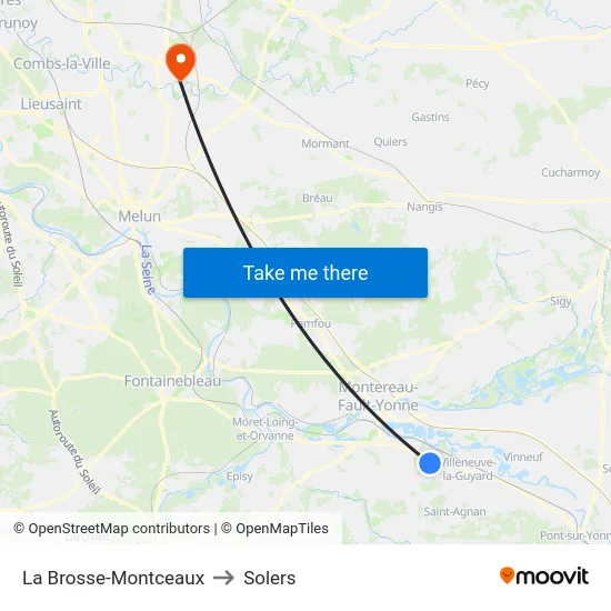 La Brosse-Montceaux to Solers map