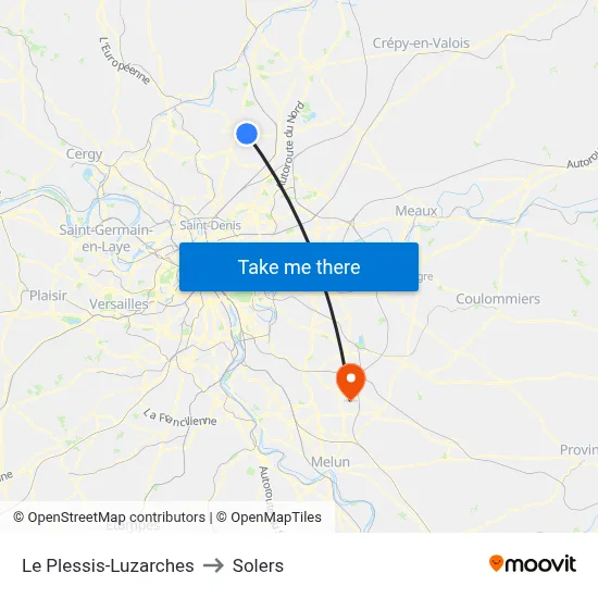 Le Plessis-Luzarches to Solers map