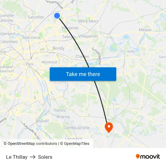 Le Thillay to Solers map