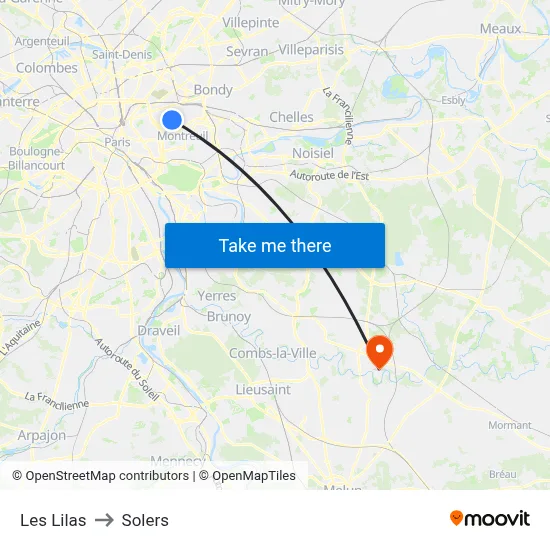 Les Lilas to Solers map