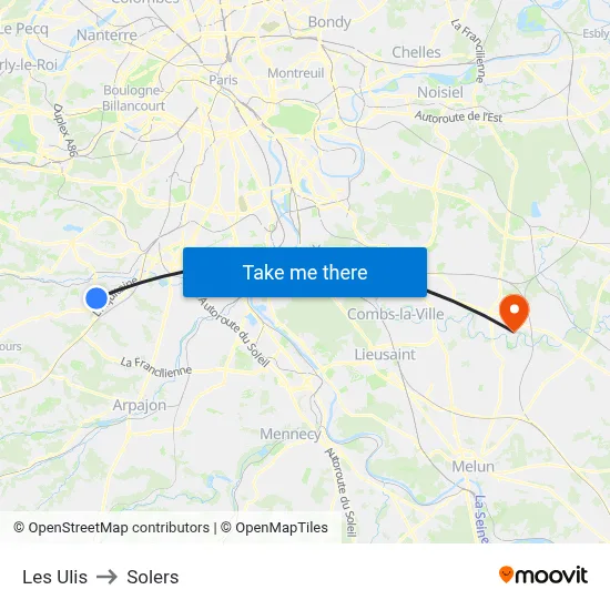 Les Ulis to Solers map
