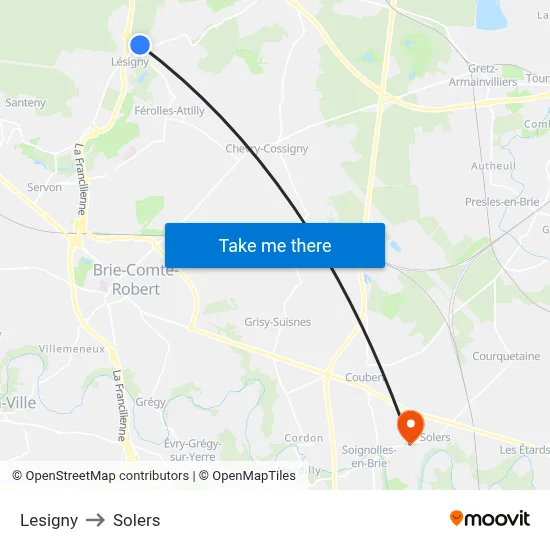 Lesigny to Solers map