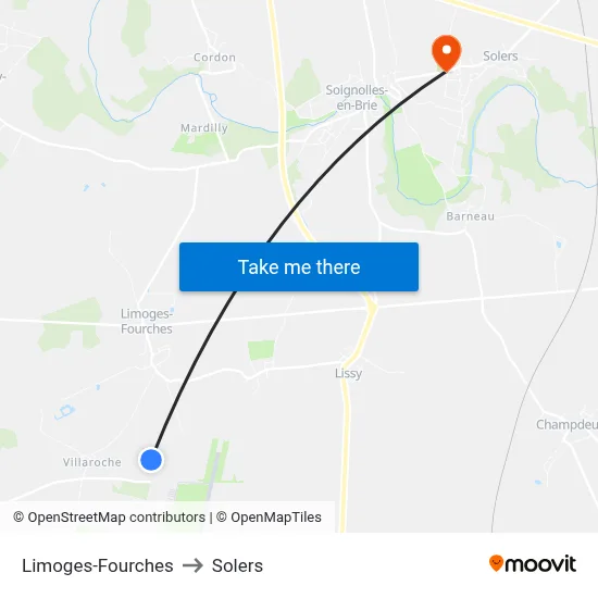 Limoges-Fourches to Solers map