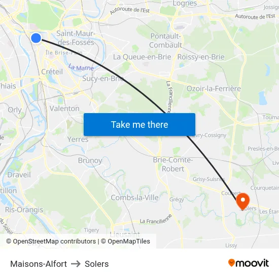 Maisons-Alfort to Solers map