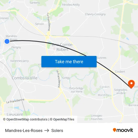 Mandres-Les-Roses to Solers map